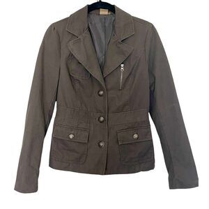 Ambition Blazer Military Jacket  Small Button Front Zipper Pocket Army Green